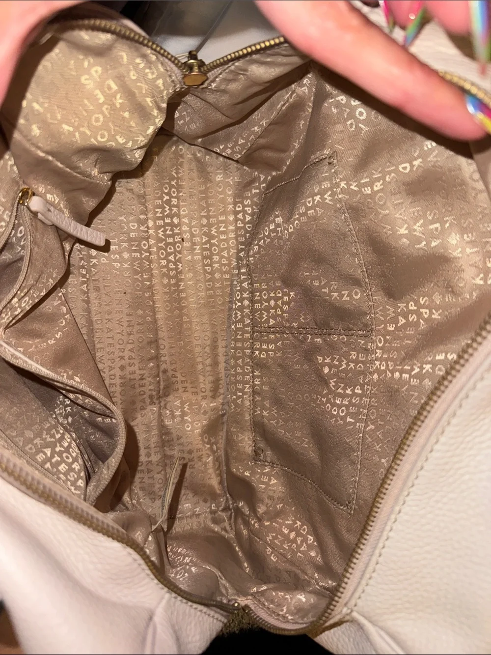 kate spade pebbled leather tote in beige
